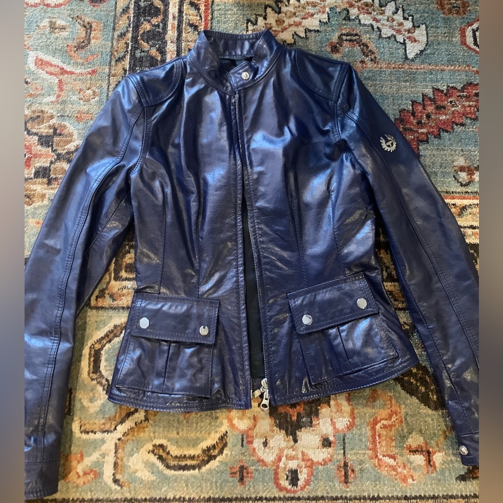 Belstaff Women’s Navy Leather Jacket-Size 40